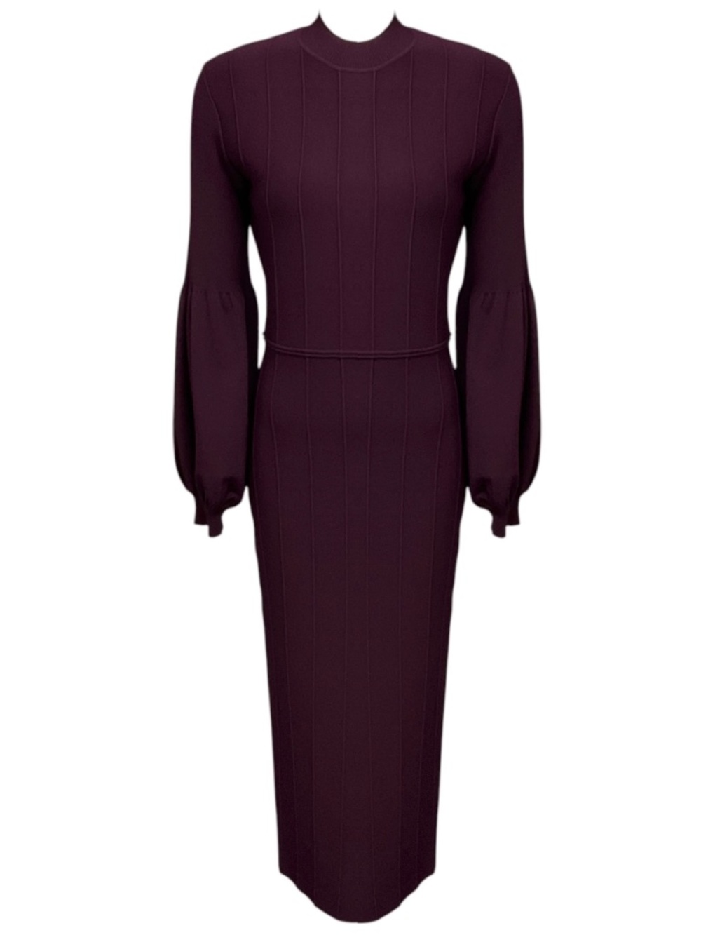 LELA ROSE BURGUNDY LONG SLEEVED FITTED KNIT MIDI DRESS